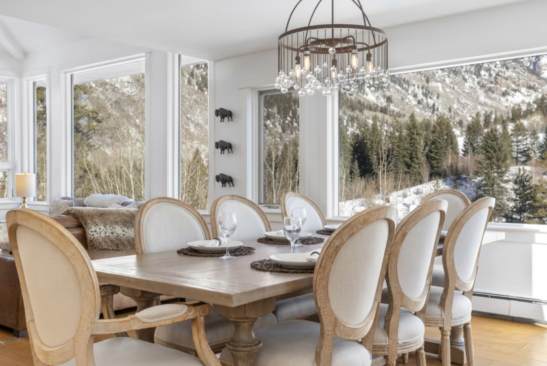 Dining area with mountain views